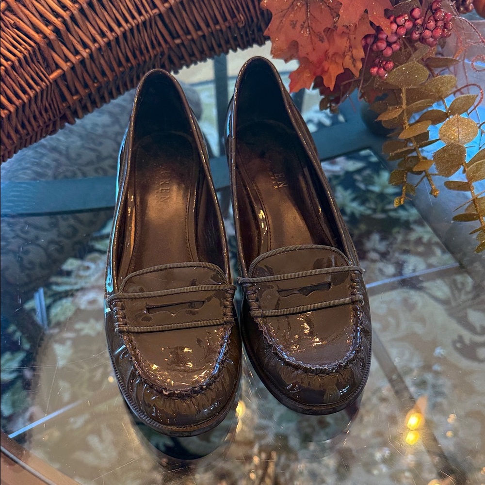Ralph Lauren gray patent loafers 7.5